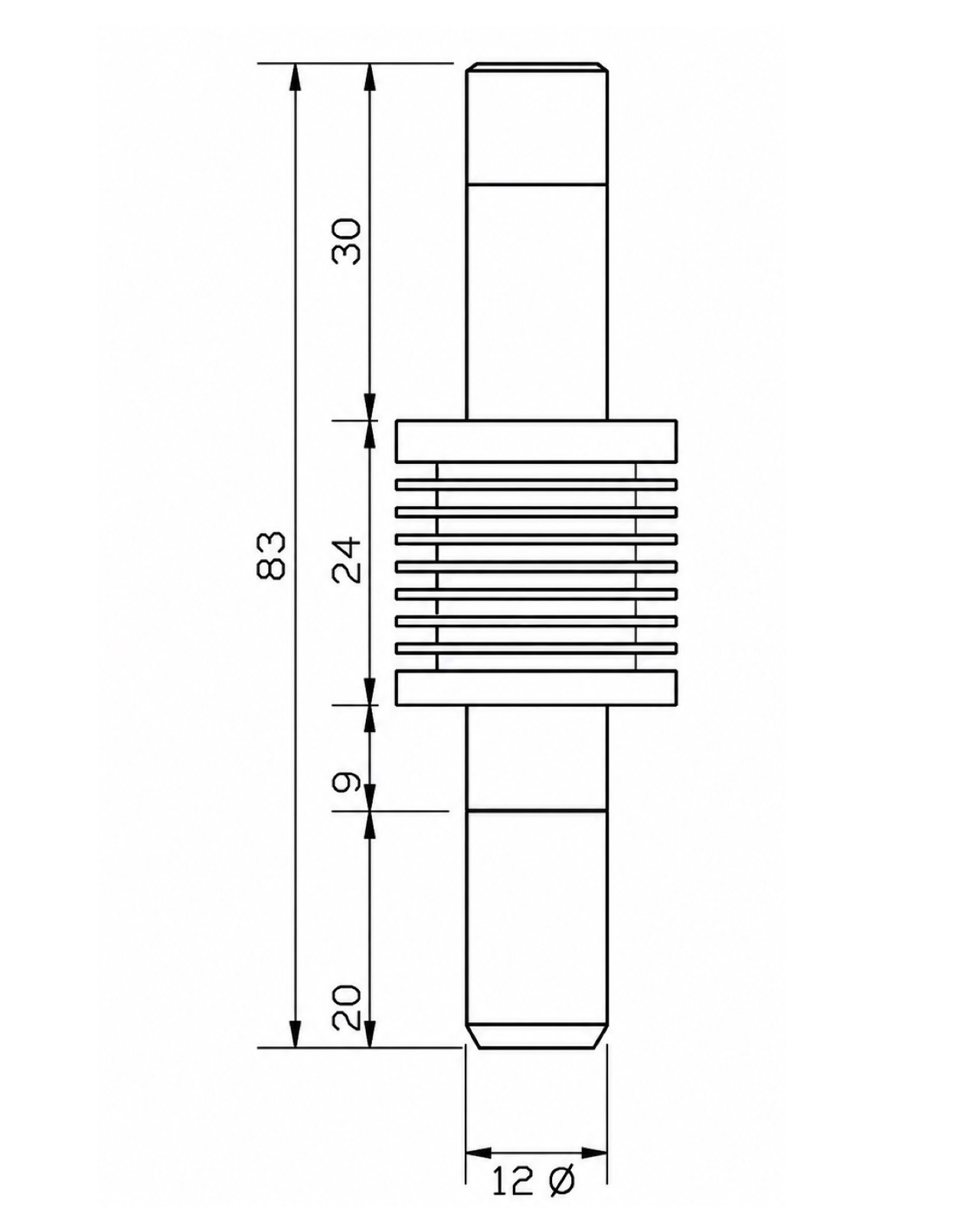 Incure L9000™ Cool Guide dimensional drawing — 83 mm total length, 12 mm diameter